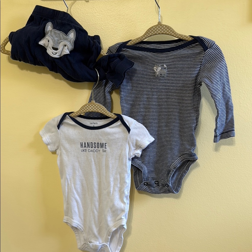 Carter's Navy and White Striped Baby Bodysuit Set